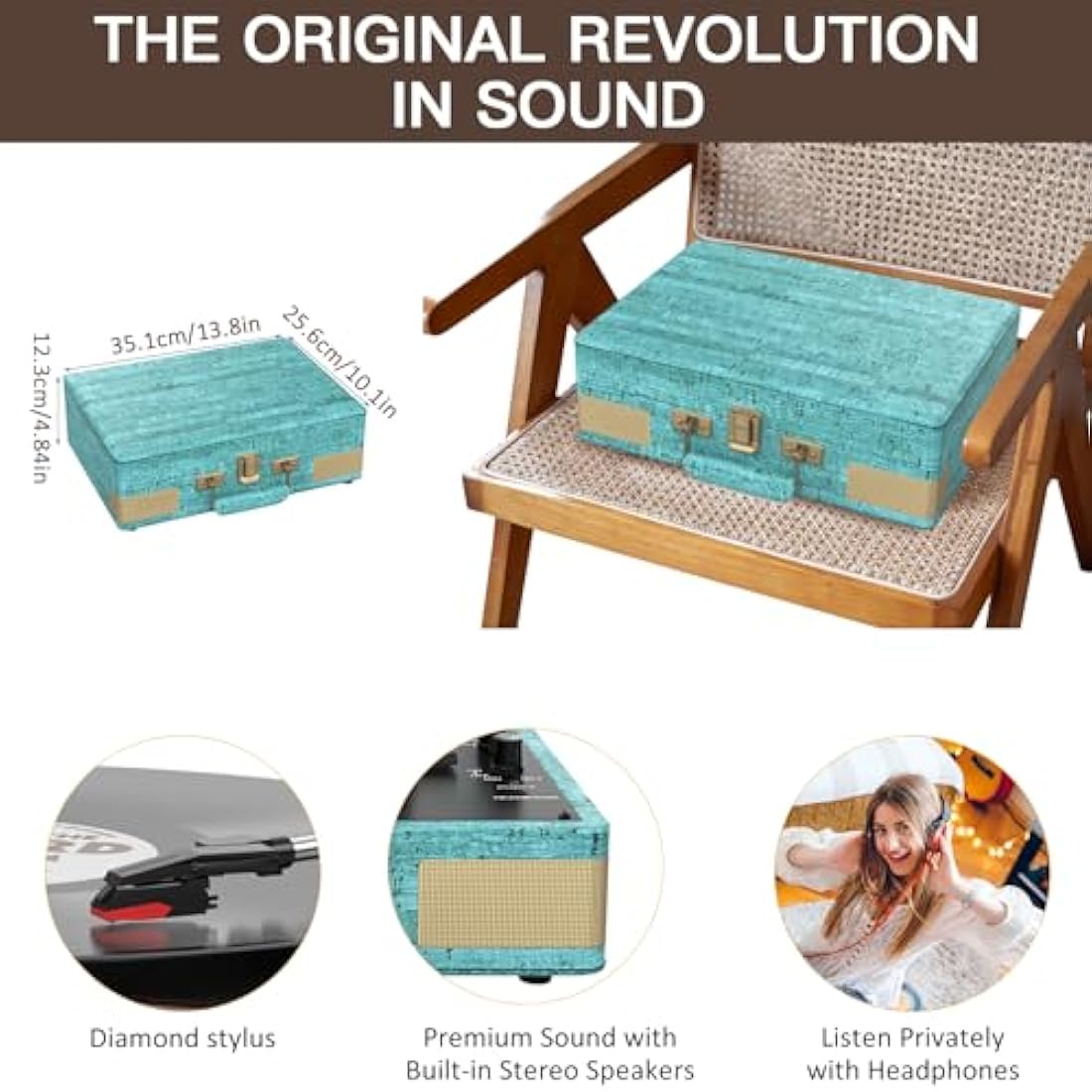 Trynnay Record Player 3 Speed Bluetooth Portable Suitcase Vinyl Player with Built-in Speakers Turntable Enhanced Audio Sound Sky Blue