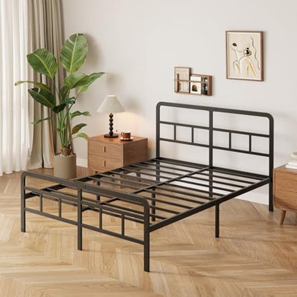 Yicensen Super King Bed Frame with Curved Headboard and Footboard 180x200 cm, Black Super King Platform Bed with Heavy Metal Slats for Stable Support, No Box Spring Needed, Noise Free, Easy Assembly