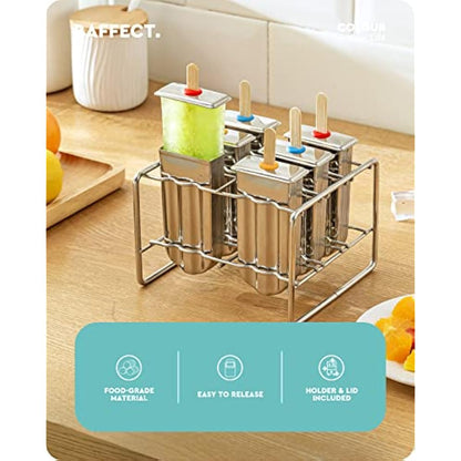 Baffect Stainless Steel Popsicle Mould with Stick Holder Ice Cream Mould Set of 6 (Round)