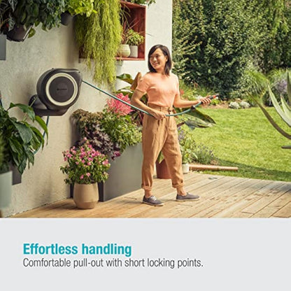 Gardena Wall-Mounted Hose Box Rollup M 20 m: Flexible Watering for Medium-Sized Gardens, Swivel Hose Reel, with Wall Bracket, System Parts and Nozzle, Including 20 m Gardena Hose (18612-20)