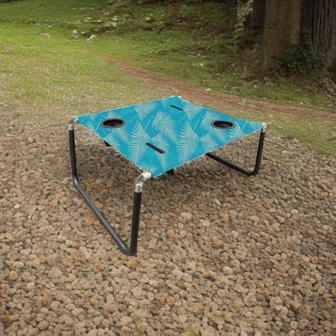 Neso Portable Beach Table with Cup Holders, Cell Phone Pockets, Lightweight for Picnics and Parks (Aqua Fronds)