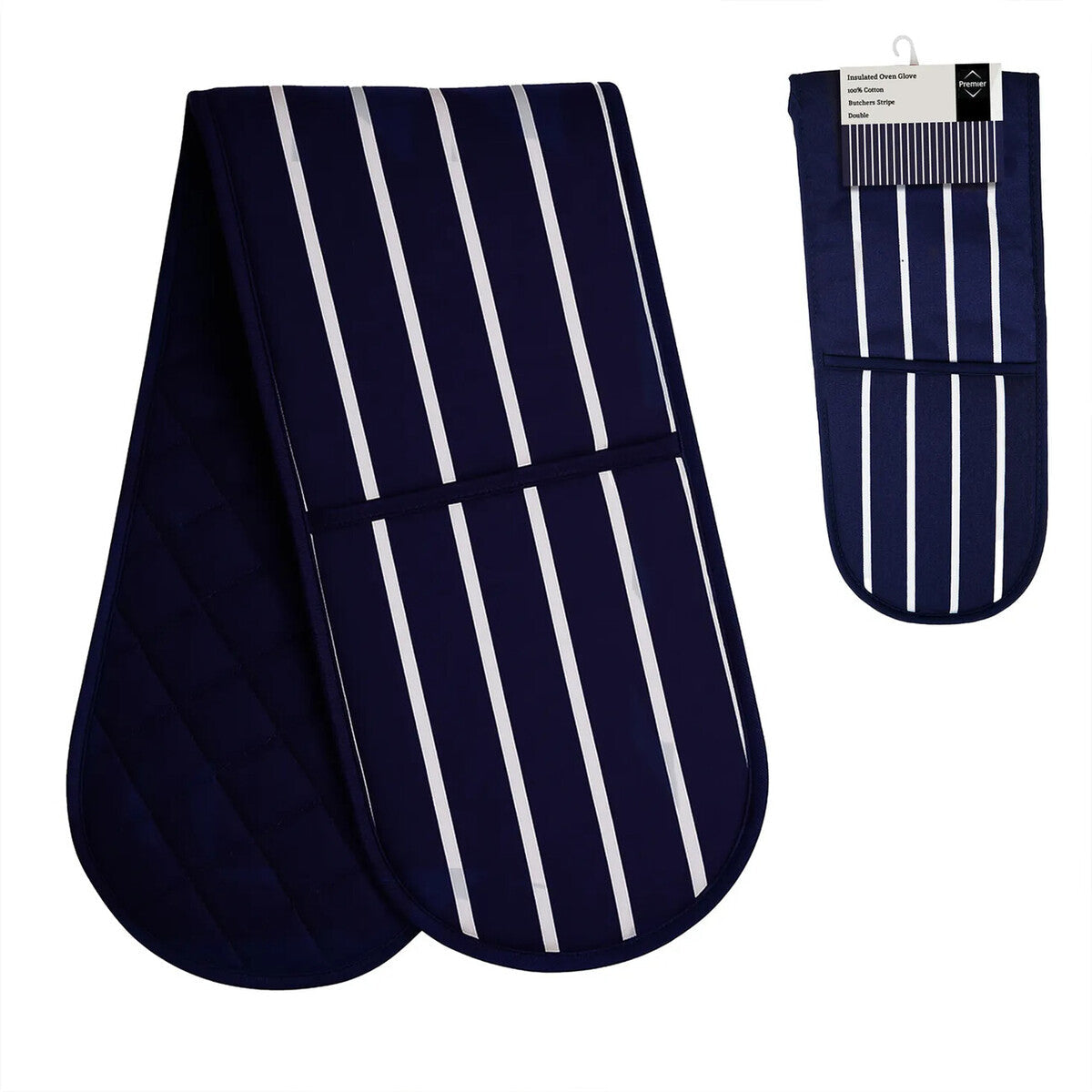Navy Butcher Stripe Double Oven Glove