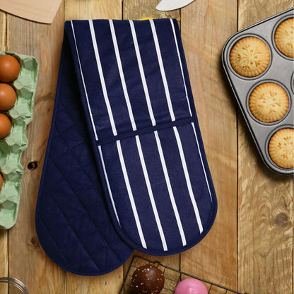Navy Butcher Stripe Double Oven Glove