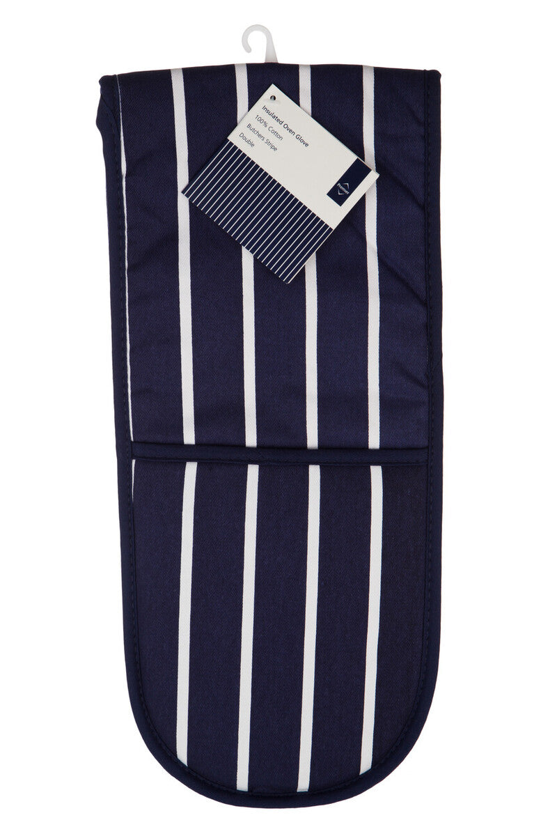 Navy Butcher Stripe Double Oven Glove