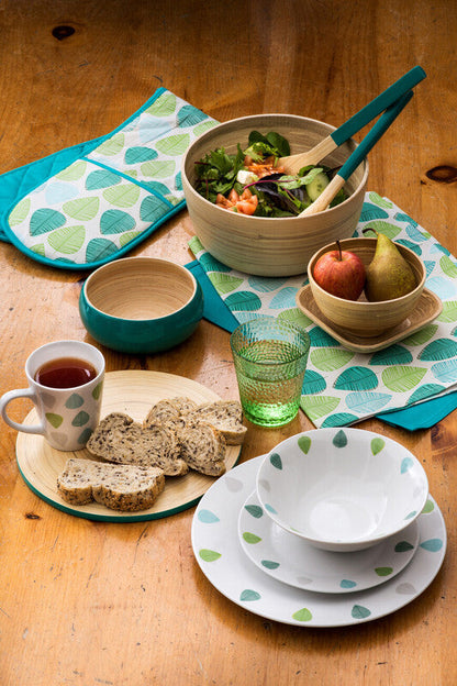 Set Of Three Green Leaf Tea Towels