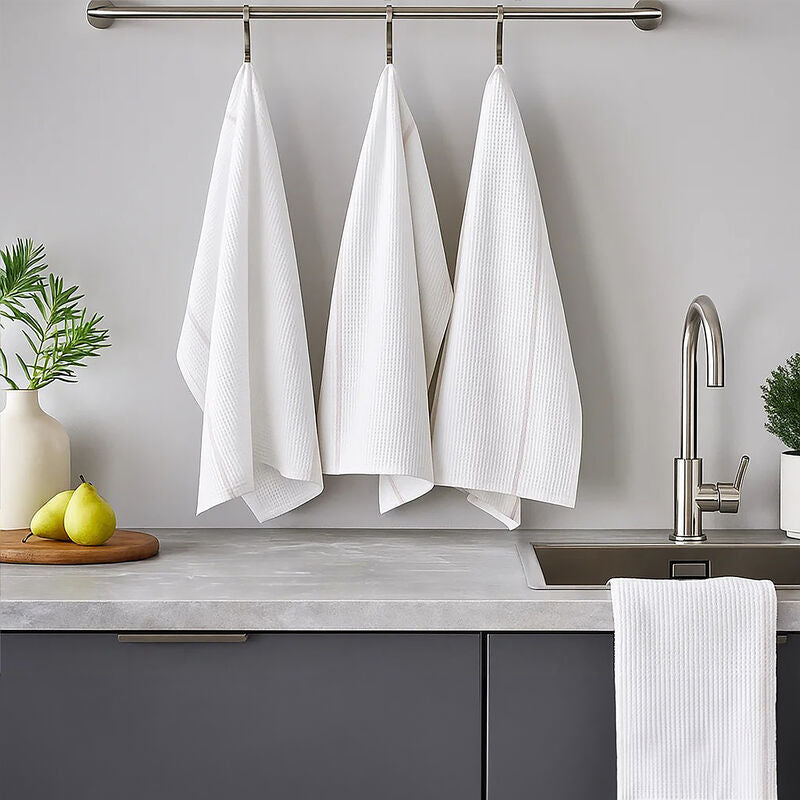 Doro Set Of 3 White and Almond Waffle Tea Towels