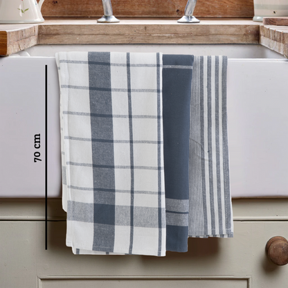 Doro Set Of Three Grey And White Tea Towels