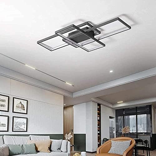 ASDMD LED Ceiling Light, 50W Modern Dimmable Ceiling Lighting, Square Ceiling Lamp with Remote Control for Living Room Dining Room Bedroom, 2700-6500K Close to Ceiling Light Fixture (Black, 90CM)