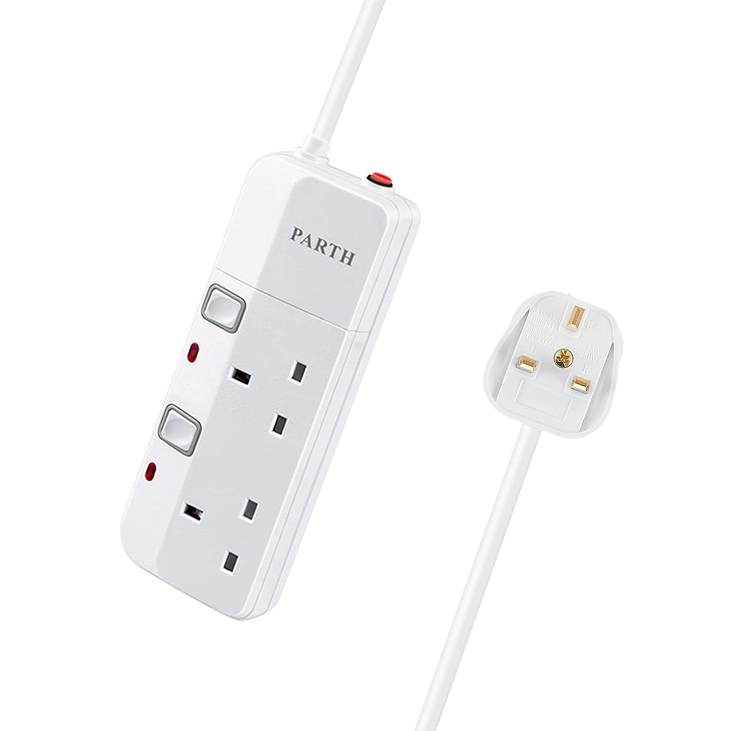 PARTH 3m Extension Lead Surge Protection 2 Gang Plugs Extension Socket with Individual Switches 3 Meters Long Cable 2 Way Wall Mounted Power strip