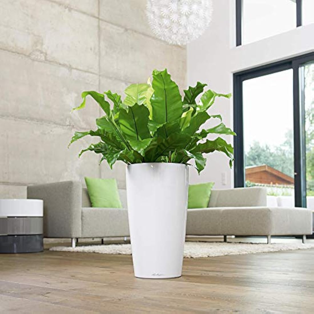 Lechuza RONDO 32 Self Watering Planter Large Plastic Indoor and Outdoor Plant Pot with Drainage Hole D32 H56 cm Black High-Gloss