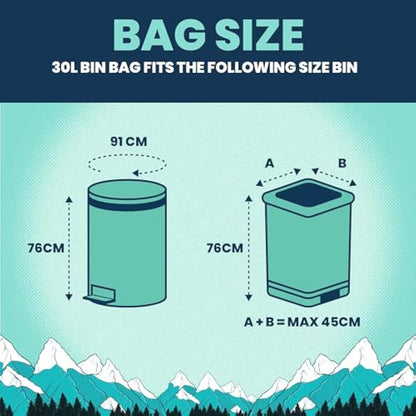 BEAST BIN BAGS, 10 Rolls of 10 x 30 Litre Bags (Total 100 Bags) - Made From 100% Recycled LLDPE - Incredibly Strong, Tall and Slim Drawstring Pedal Blue Bin Bags