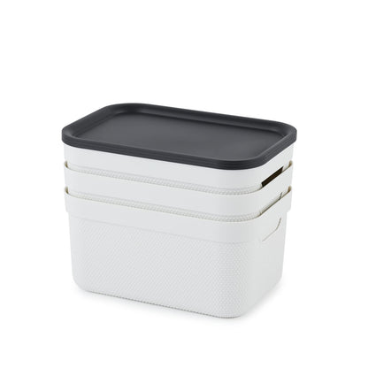 Rotho Jive Dekobox Set of 3 storage box 5l with lid, Plastic (PP recycled), white/anthracite, 3x5l (26.5 x 18.5 x 13.2 cm)