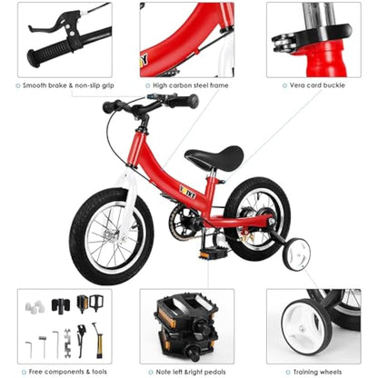 YBIKE Balance Bike 2 in 1,The Dual Use of a kids' Balance Bikes and Kids Bike, for 2 3 4 5 6 7 Years Old -12 14 16 Inches with Training Theory, Brake, Pedal