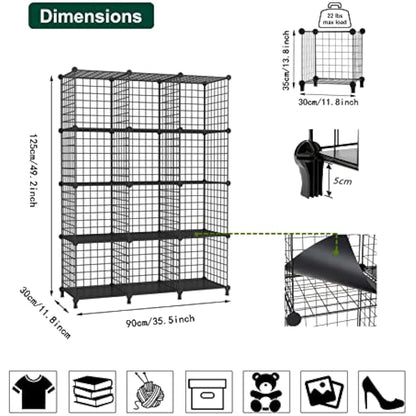 AWTATOS Cube Storage Unit, 12 Cube Wire Storage Shelves, Multifunctional DIY bookcases and Shelving Units Perfect for Office/Livingroom/kitchen/Bathroom, Black USCIH12BE