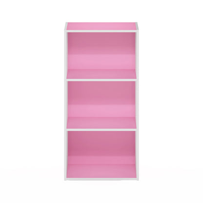 Furinno LUDER Book Shelf, 3-Tier Modern Bookshelf, Open Shelves Bookcase 9.3 x 16 x 31.4, for Living Room, Bedroom, Home Office, Pink/White