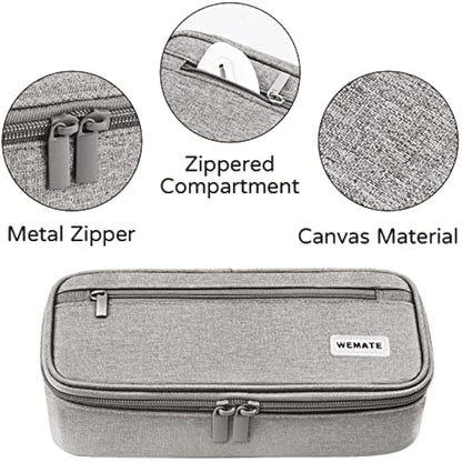 WEMATE Large Pencil Case Aesthetic,Big Capacity Canvas Pencil Pouch with Zipper, Pencil Case for Women & Men, Marker Pen Case,Portable Stationery Pencil Bag for Office Light Grey