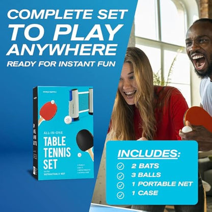 PRO SPIN Portable Table Tennis Set | Premium All-in-One Kit with Retractable Table Tennis Net for Any Table, Bats, 3-Star Ping Pong Balls & Storage Case | Great Gift & Indoor/Outdoor Game