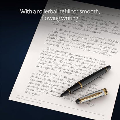 Waterman Expert | Rollerball Pen | Metal & Black Lacquer with Gold trim & Chiselled cap | Fine tip | Black Ink | Gift Box