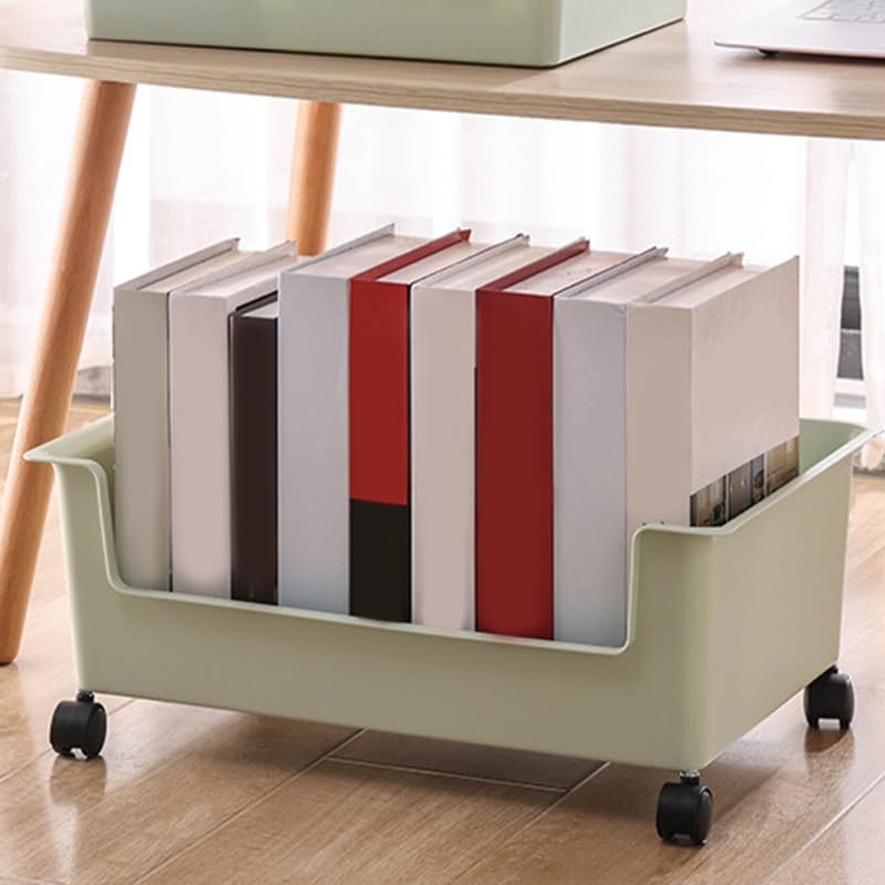 Healifty Book Storage Container on Wheels Plastic Storage Box with Wheels under Desk Bookcase for Dormitory Office and Home for Books and Sundries