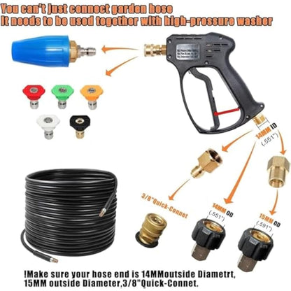 YUET High Pressure Washer Gun Handle with 5 Water Nozzle Tip,Water Wash Cleaner for Car Cleaning Kit(M22 14MM Fitting Hose Connector & 1/4" Bosch Nilfisk Quick Connector) Power Wand 4350 PSI
