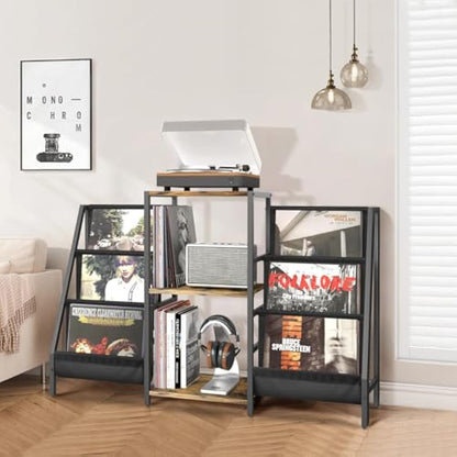 Bikoney Record Player Stand with 280 Album Vinyl Storage, Turntable Cabinet with CD Rack Media Console for Home Audio, Stereo & Vinyl Record Display