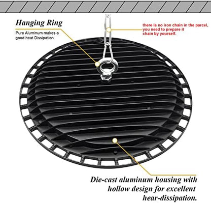 4Pack 200W UFO LED High Bay Light 20000 Lumens Industrial Lamp Commercial Area Lighting Fixture, Daylight White 6500K LED Shop LightsCommercial Lighting Fixture for Workshop Factory Warehouse Garage