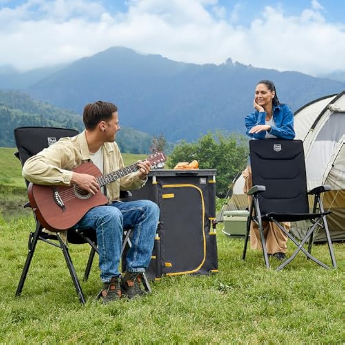 TIMBER RIDGE Folding Camping Chairs 2 Set for Adults Adjustable Heavy Duty Outdoor Chair 4-Position, High Back Oversized Garden Chair Recliner Luxury for Dining Beach Picnic, Support 150kg, Black