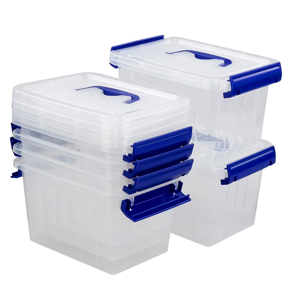 Xowine 3 L Clear Plastic Storage Box, Set of 6 Small Latching Box with Lid