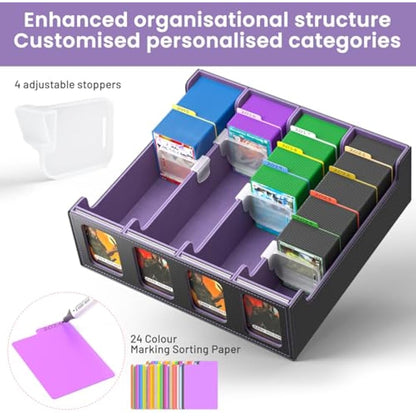 Hot Bee Yugioh Deck Box, Quartuple Trading Card Storage Box Holds 2400+ Cards for Yugioh, TCG, Magic the Gathering, Commander Cards, Playing Card Case PU Leather Magnetic Closure, Purple