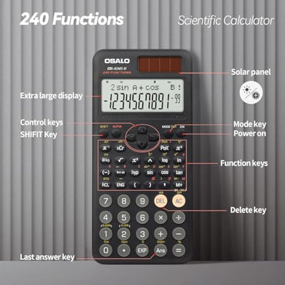 OSALO Scientific Calculator 240 Functions 2-line Display with Slide-on Cover for Secondary School Students (OS 82MS 2nd Edition)