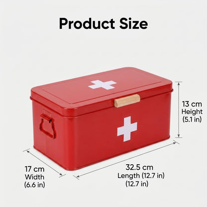 Punorric Medicine Storage Box, Metal First Aid Box with 4 Compartments, Medicine Cabinet Organiser with Handle, Medication Storage for Home, Office