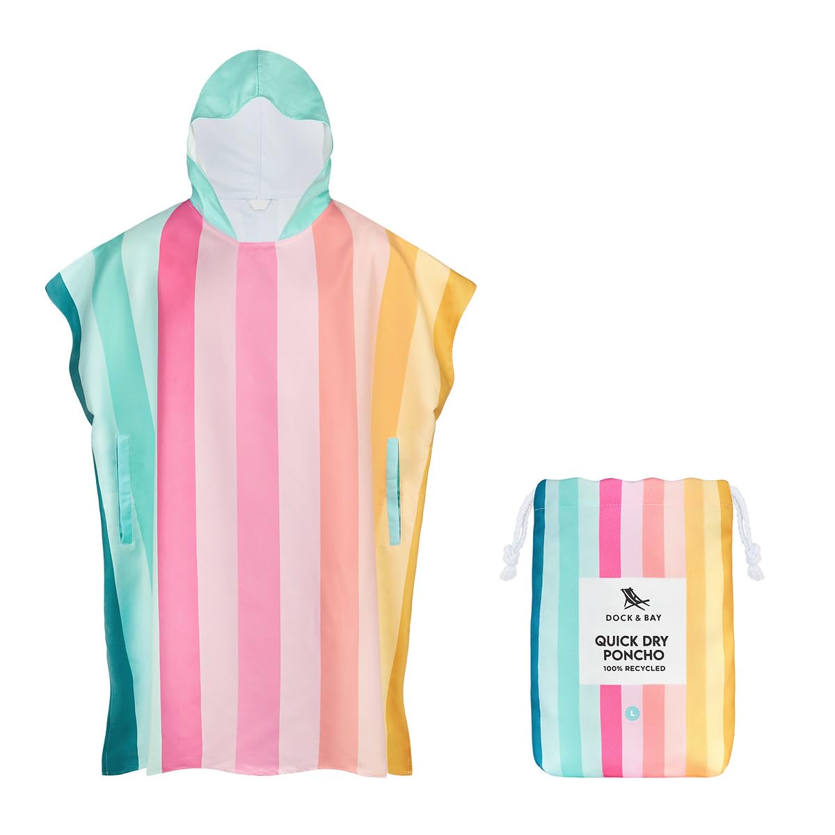 Dock & Bay Adult Beach Poncho - Hooded Towel with Deep Pockets - for Beach & Pool - Super Absorbent, Quick Dry - Coastal Candy, Medium (90x70cm,