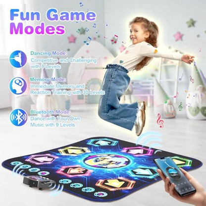 Dance Mat, 2024 Light Up 8-Button Dance Pad with Wireless Bluetooth, Upgraded Flowing Light Control System with Stands, Kids Toys Music Games Birthday for 3-12 Year Old Boys Girls
