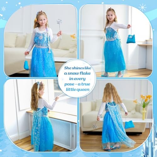 MELAND Princess Costumes for Girls, Princess Dress Up for 3 4 5 6 7 8 Year Old Girls Gift, World Book Day Costume Girls Fancy Dress for Kids Halloween