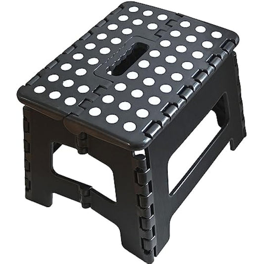Armo® Folding Stool Step Down Footstool With Carry Handle Compact Foldable Foot Stool DIY Footstool Ladder MAX Weight 150KG (Black)