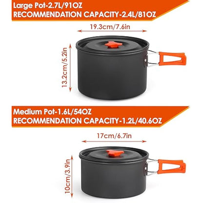 Gutsdoor Camping Cookware Set Camping Cooking Set Non Stick Family Backpacking Cooking Set Lightweight Stackable Pot Pan Bowls with Storage Bag for Outdoor Hiking