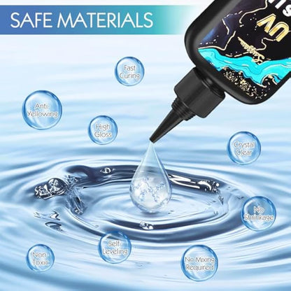 Suzzam UV Resin Kit with Lamp - 300g Crystal Clear UV Resin Jewelry Making Kit with Molds, 30W UV Lamp & Tools | Non-Toxic Low Odor DIY Craft Kit for Jewellery, Keychains, Home Decor