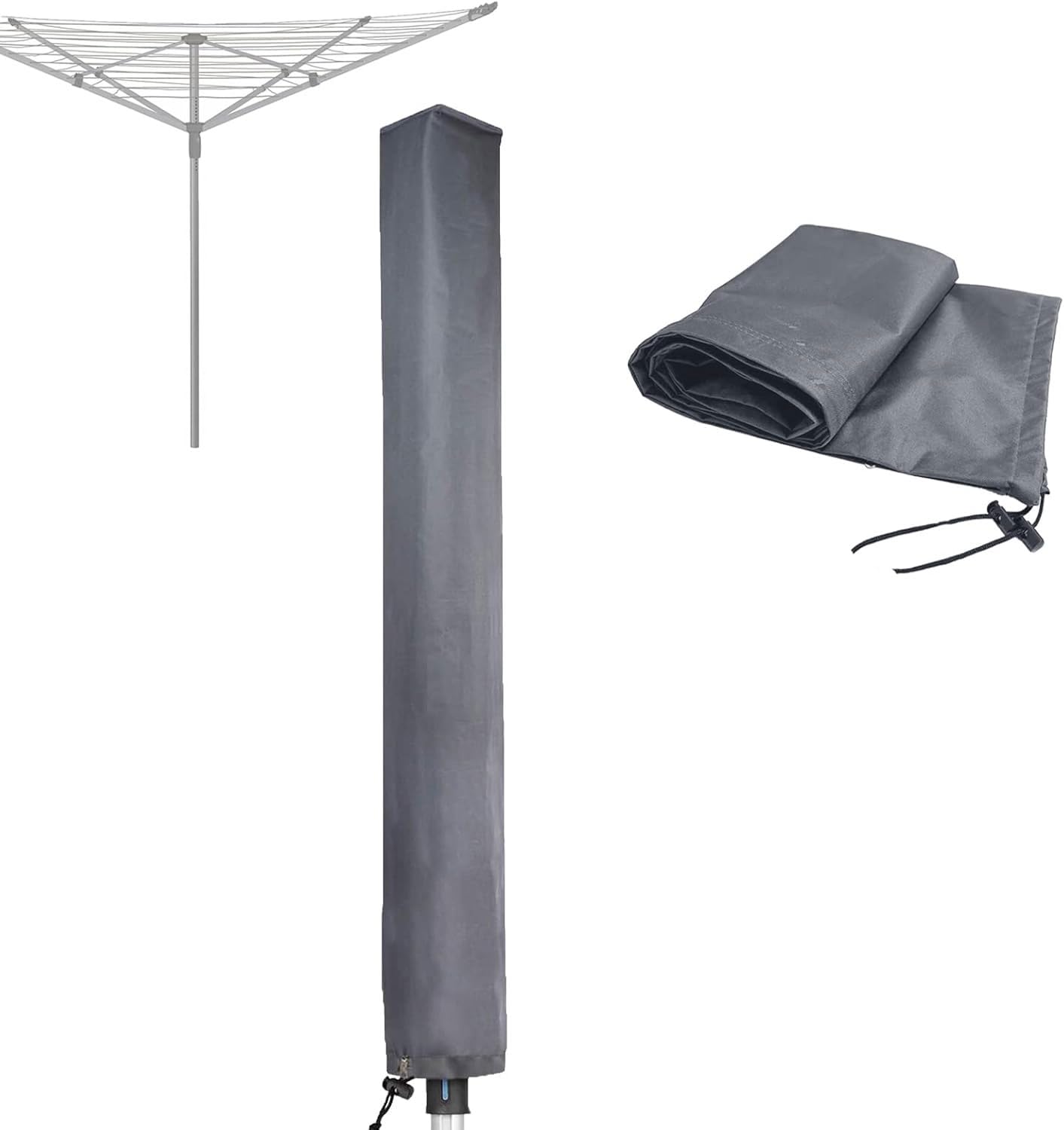 RICHIE Rotary Airer Cover, Heavy Duty 600D Oxford Fabric, Waterproof Outdoor Protection for Rotary Clothes Line, Full Zip, Drawstring Closure