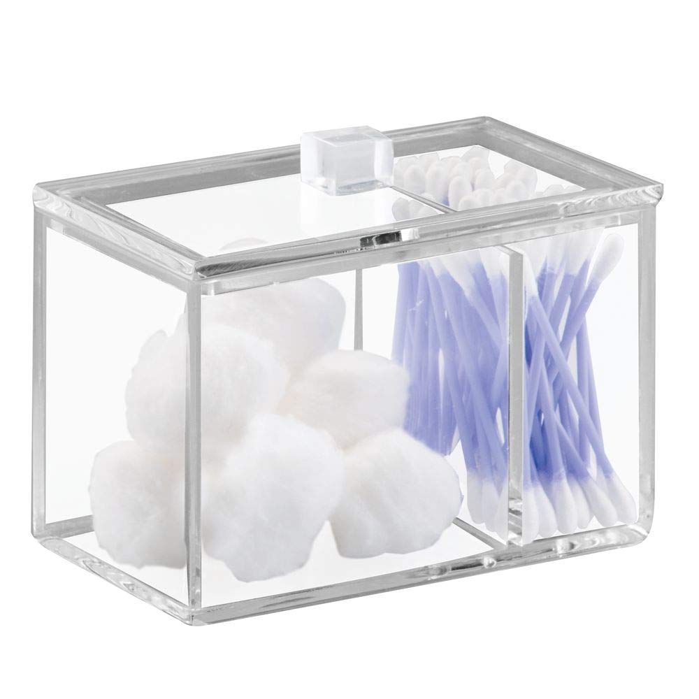 iDesign 42440 Divided Bathroom Canister, Plastic Lidded Storage Box for Cosmetics and Q-tips, Practical Cotton Bud Storage Jar for Bathroom Sink or
