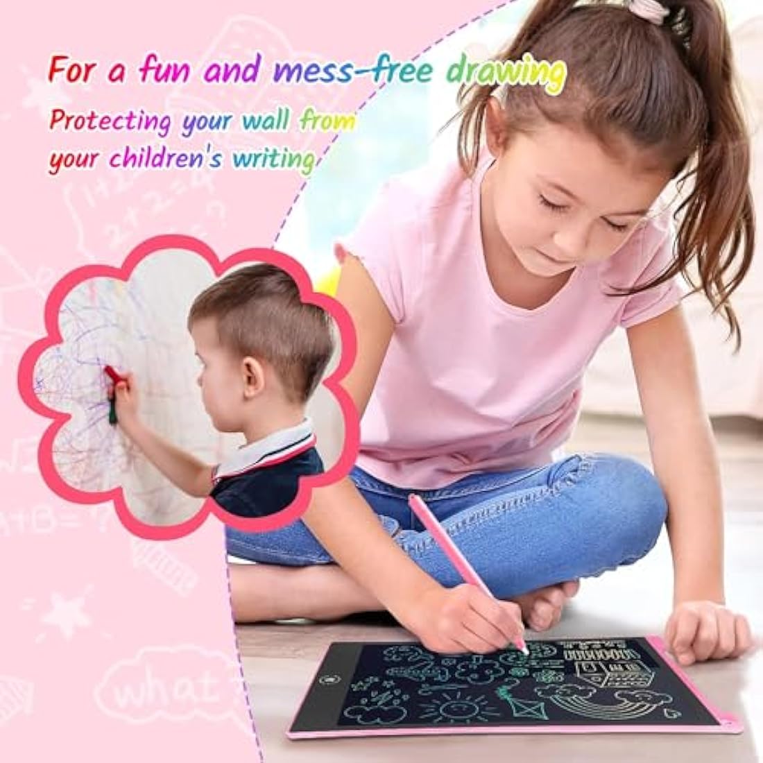 TECJOE 2 Pack LCD Writing Tablet, 10 Inch Colorful Doodle Board for Kids, Electronic Drawing Tablet Drawing Pads,Kids Travel Games Activity for Learning,Gifts for 3–6-Year-Old (Blue and Pink)