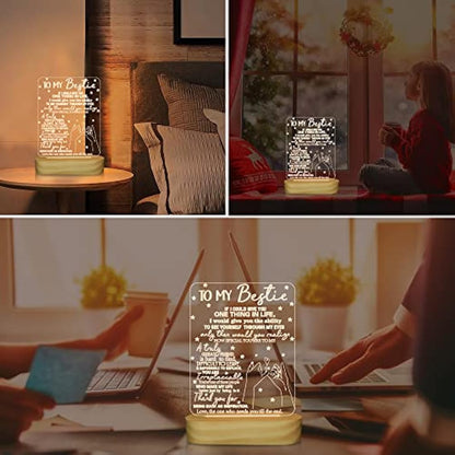 to My Bestie Gifts, 3D Illusion Lamp I Love You Friends Night Light for Best Friend Sister Girls Women BFF Birthday, Soft Warm White Colors LED Wooden Table Lamp
