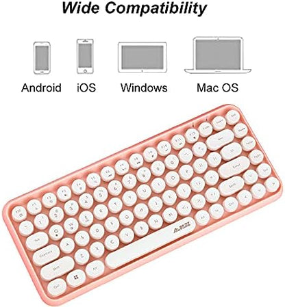 FELiCON 308i Retro Wireless Keyboard, Bluetooth Silent Cute Computer Keyboard with Round Punk Compact 84 keys, Lightweight, Matte Texture,Typewriter Design for PC, Laptop, Mac, Phone-Pink