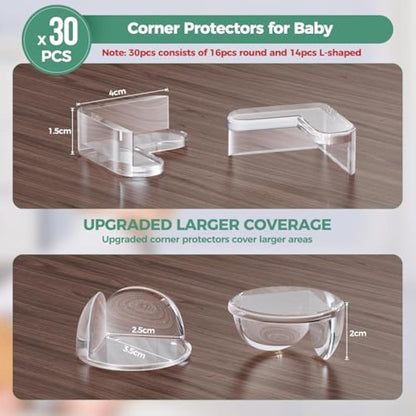 Peakally Corner Protectors for Baby 30 Pack, Thick Table Furniture Edge Protectors with Strong Adhesion, Table Corner Guard & Edge Safety Bumpers Clear