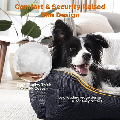 MIXJOY Large Dog Bed(76x61cm), Super Soft Cosy Rectangle Dog Beds, Grey Washable Pet Bed, Ideal for Doberman Pinscher, Sheltie, Border Collie, Australian Herding Dog