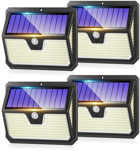Outdoor Solar Lights, 238 LED Solar Security Lights and 3 Modes Motion Sensor 270° Wide Angle Solar Powered Lights IP65 Waterproof Solar Wall Light for Front Door, Yard, Garage, Garden (4 Pack)