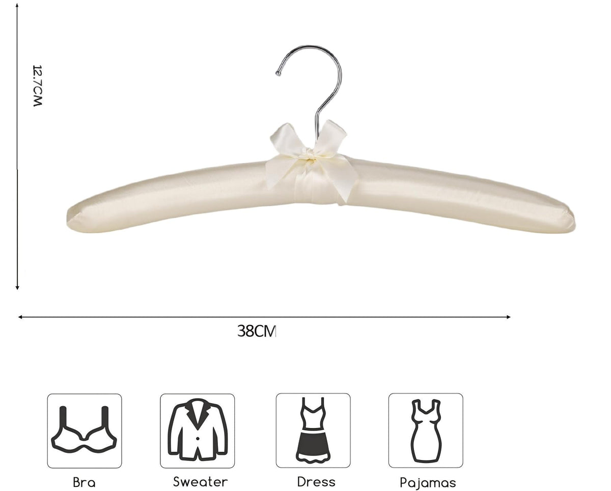 Xiabing Anti-Slip Satin Padded Clothes Hangers with Rotatable Hooks No Shoulder Bump for Women Heavy Sweaters, Coats, Suits (5, Cream-colored)