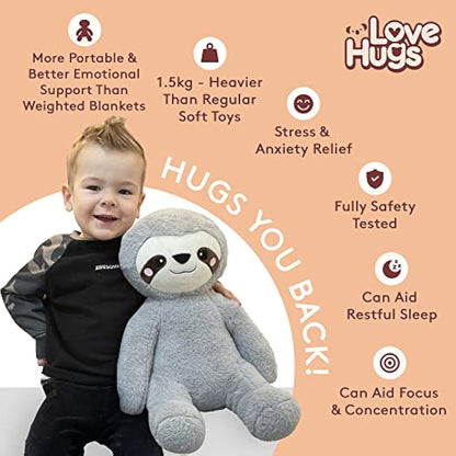 LoveHugs 1.5kg Weighted Teddy Bear For Anxiety, Comfort, Stress Relief & Restful Sleep - Sloth Teddy Therapeutic Weighted Stuffed Animal Toy