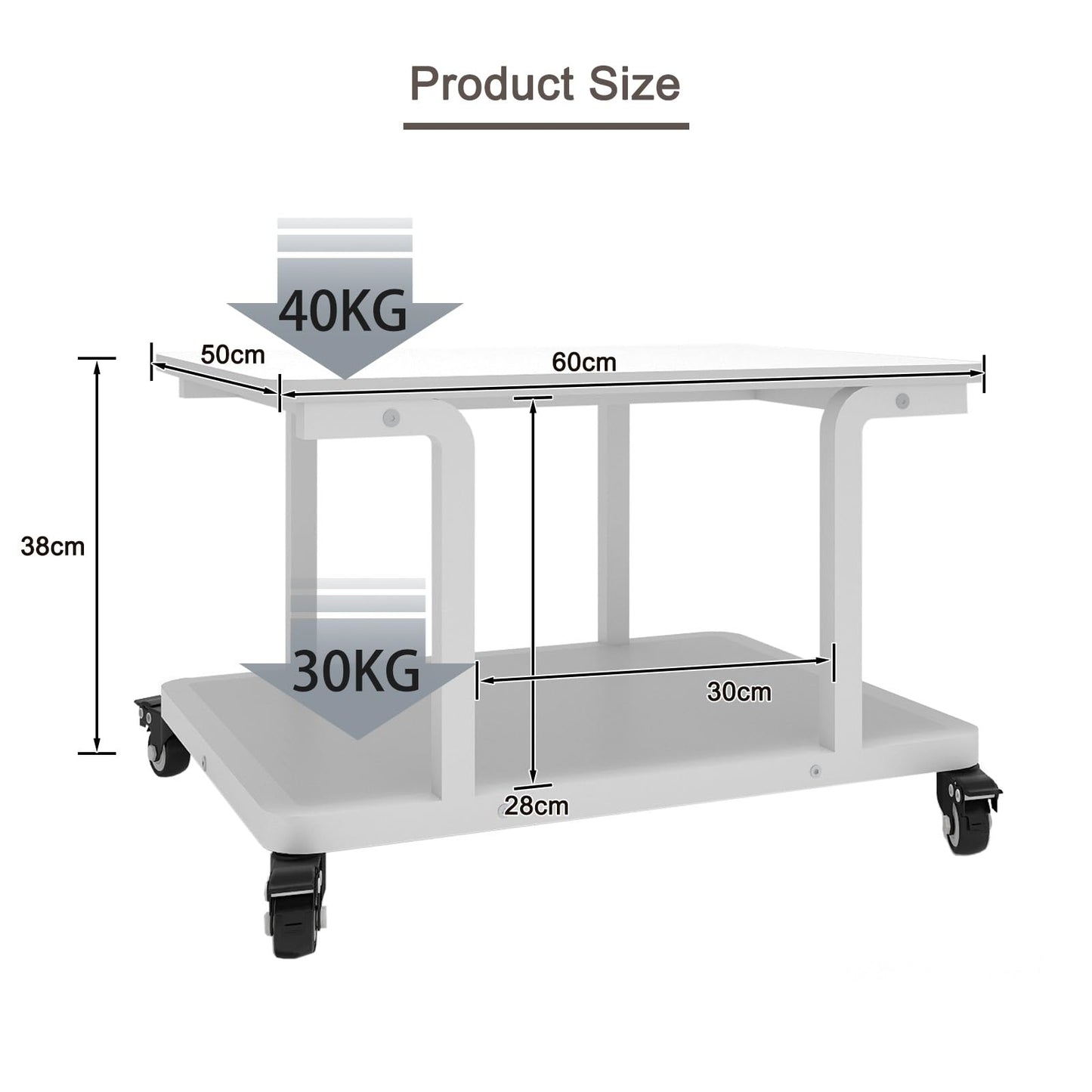 PUNCIA 2-Tier Laser Printer Stand with Storage Shelf Movable Copier Stand