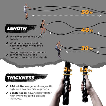 Yes4All NC7X Battle Rope, 50 mm - 9 m Training Rope, Exercise Rope 38 mm/50 mm Diameter Poly Dacron 9m/12m/15m Length, Without Anchor + Strap