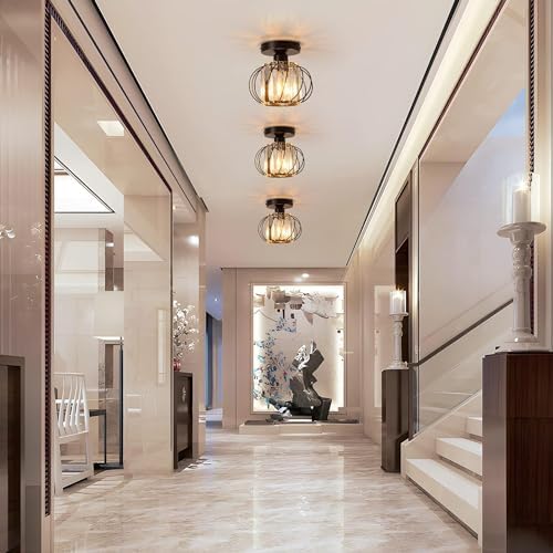 FORCOSO Ceiling Light 2-Pack, Black Light Shade Crystal Light Fitting, Semi Flush Chandelier Metal Lampshade, E27 Round Lighting Fixture for Living Room Hallway Kitchen Dining Room Bedroom Lounge